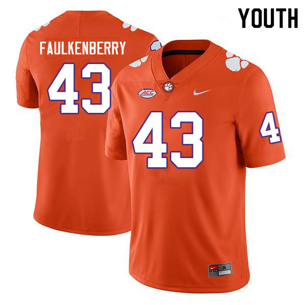 Youth #43 Riggs Faulkenberry Clemson Tigers College Football Jerseys Sale-Orange
